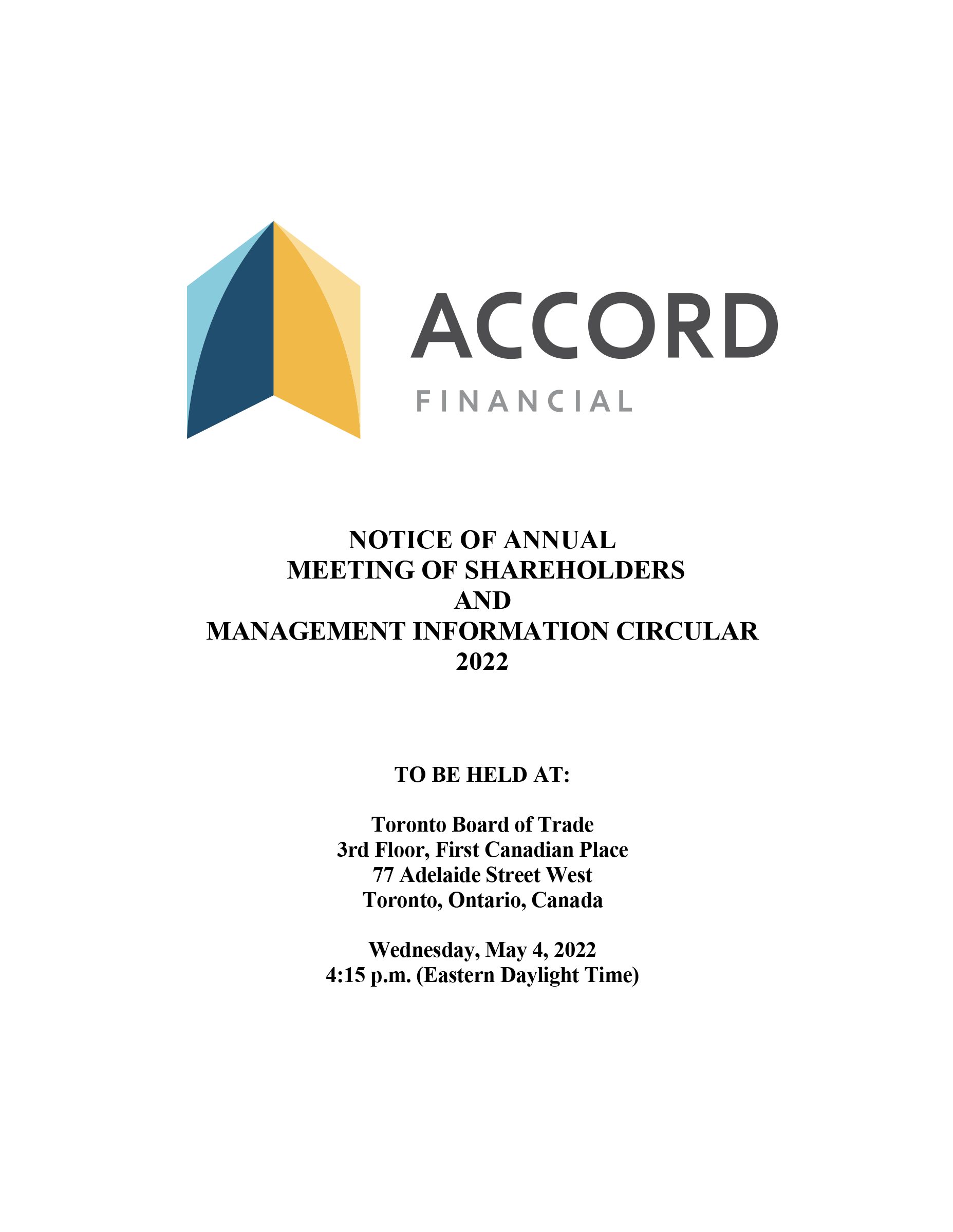 Accord management information circular 2022